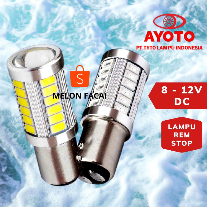 Lampu rem Stop AYOTO LED Strobo 1157 arus DC warna Merah berkedip kedip 33titik motor atau mobil(1PC