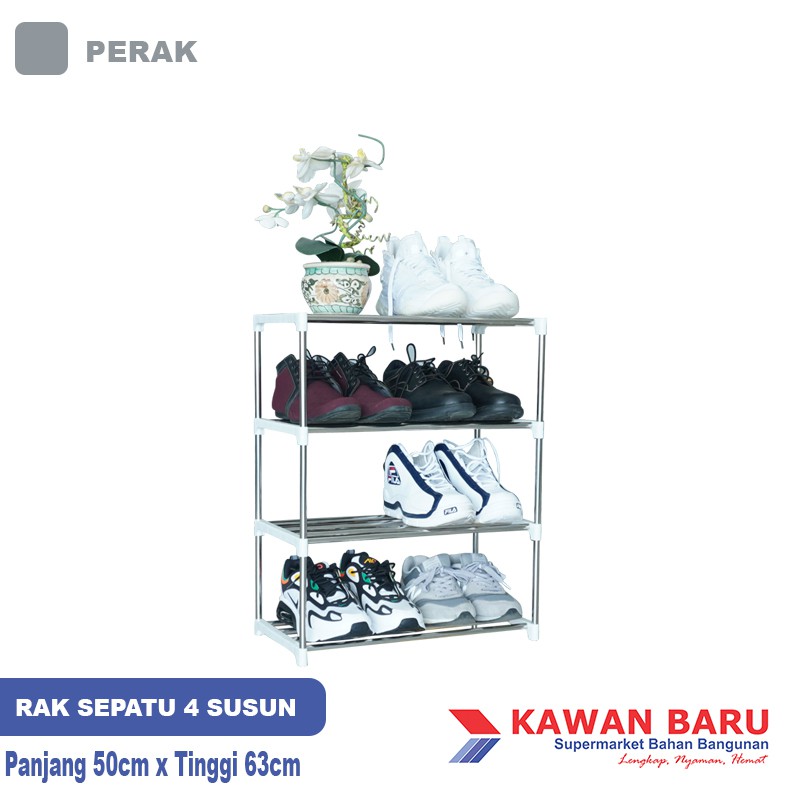 Rak Sepatu Sandal Stainless Steel Rack Tanaman 4 susun Kuat dan Anti Karat