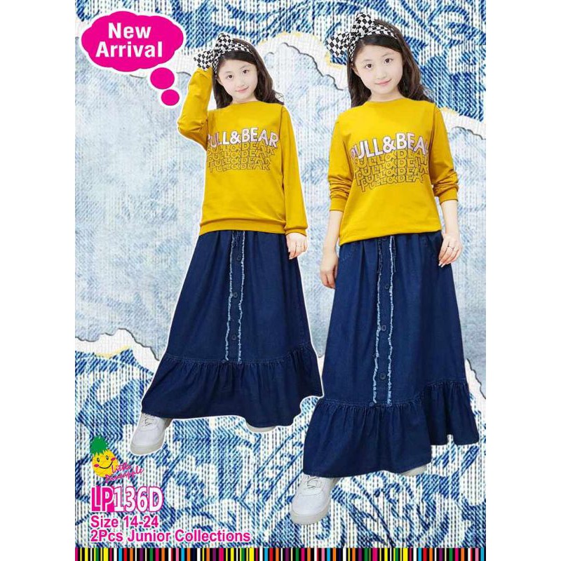 BAJU SETELAN ROK JEANS ANAK TANGGUNG ABG CEWEK PEREMPUAN FASHION BRANDED MODIS KEKINIAN KUNING