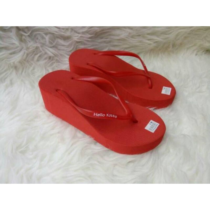 Sandal Wedges Spon Warna MERAH dengan JEPIT POLOS