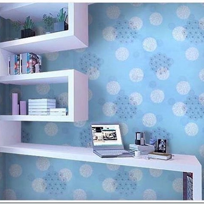 Wallpaper Stiker Dinding Kamar Tidur Ruang Tamu Aesthetic Motif Dandelion Biru