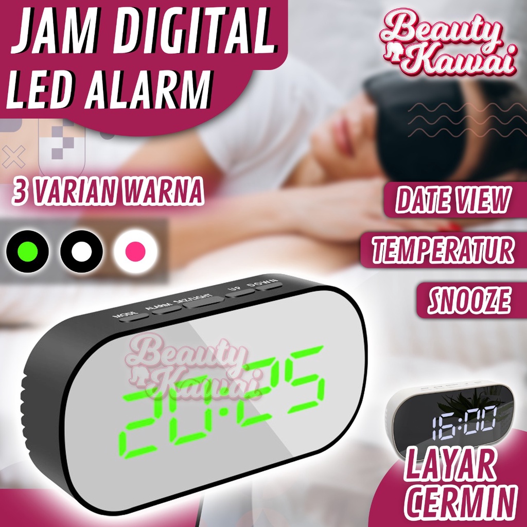 Jam Digital Meja LED Aesthetic Alarm Portable Mirror DT-6506
