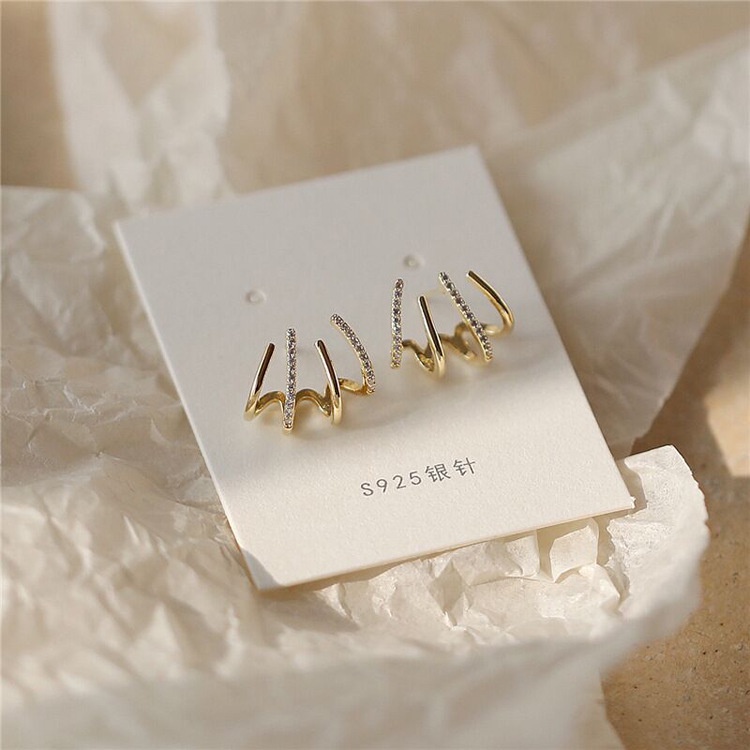 Anting Stud Tindik Warna Emas Gaya Korea Untuk Wanita