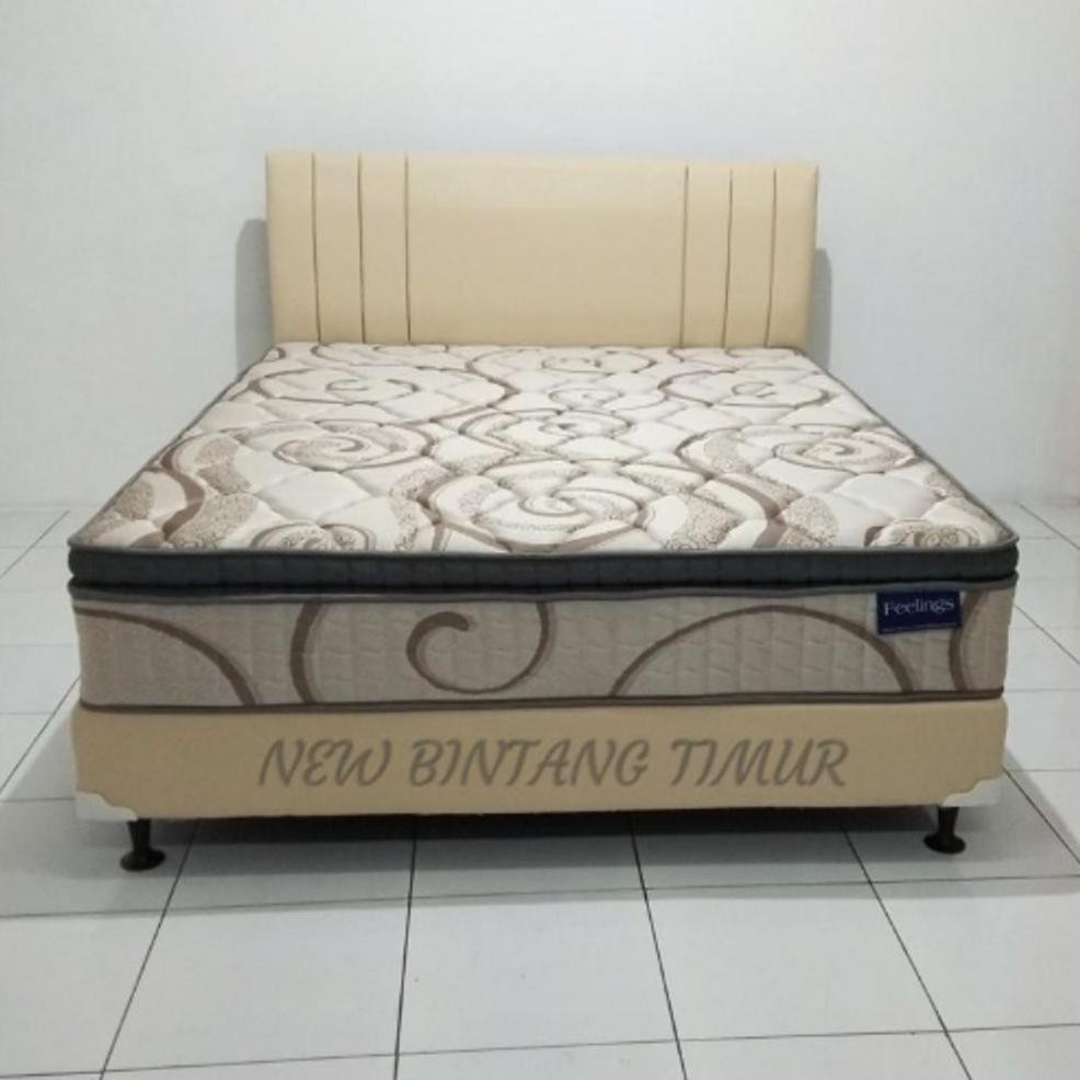 TERLARIS  Spring Bed Romance Feelings Plush Top 180 x 200 Hb Queen Cream Full Set TERBARU