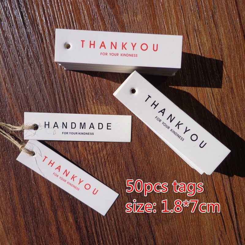 50pcs/lot Thank You Hand Made Hanging Tag DIY Word Message Card Name Note Label