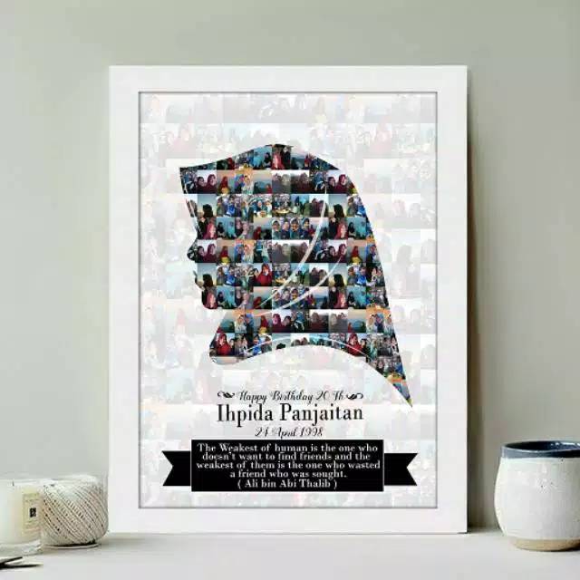 Frame Kaca + Cetak + Design Mozaik Foto Siluet Hadiah Kado Custom Ultah Anniversary Wisuda Murah