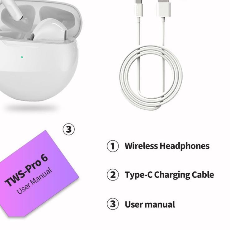 Headset Bluetooth PRO 6 TWS Bluetooth V5.1 with Charging Case