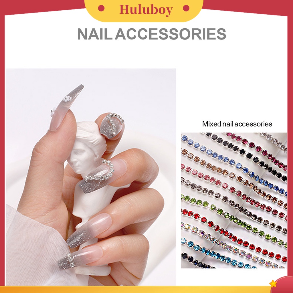 Huluboy Huluboy♡ 12 Grid / Kotak Rantai Kuku 3D Efek Glitter Bahan Alloy Metal Untuk Dekorasi Manicure Wanita