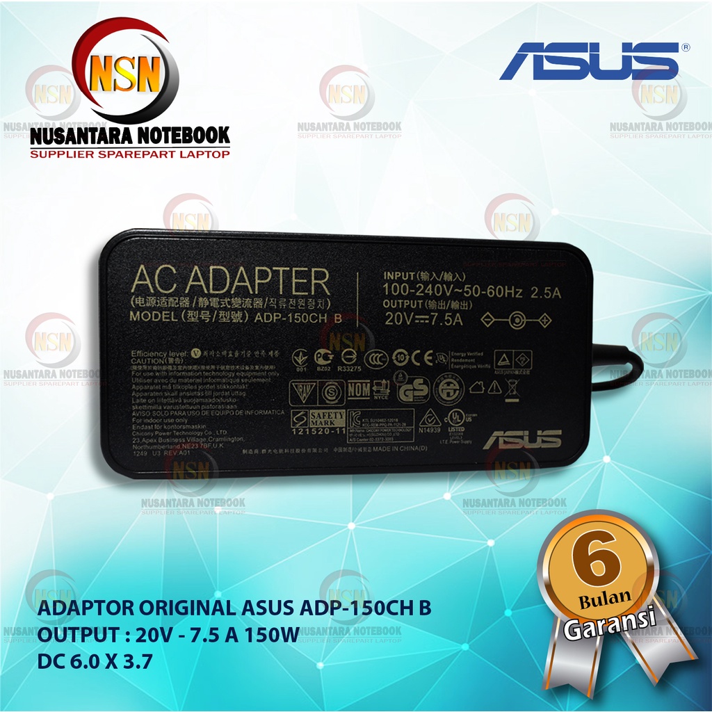 Adaptor Original Asus 20V 7.5A 150W DC 6.0 x3.7mm ROG FLYBIRD