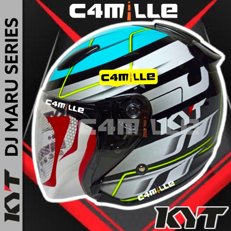 HELM KYT DJ MARU #13 BLACK BLUES YELLOW HALF FACE