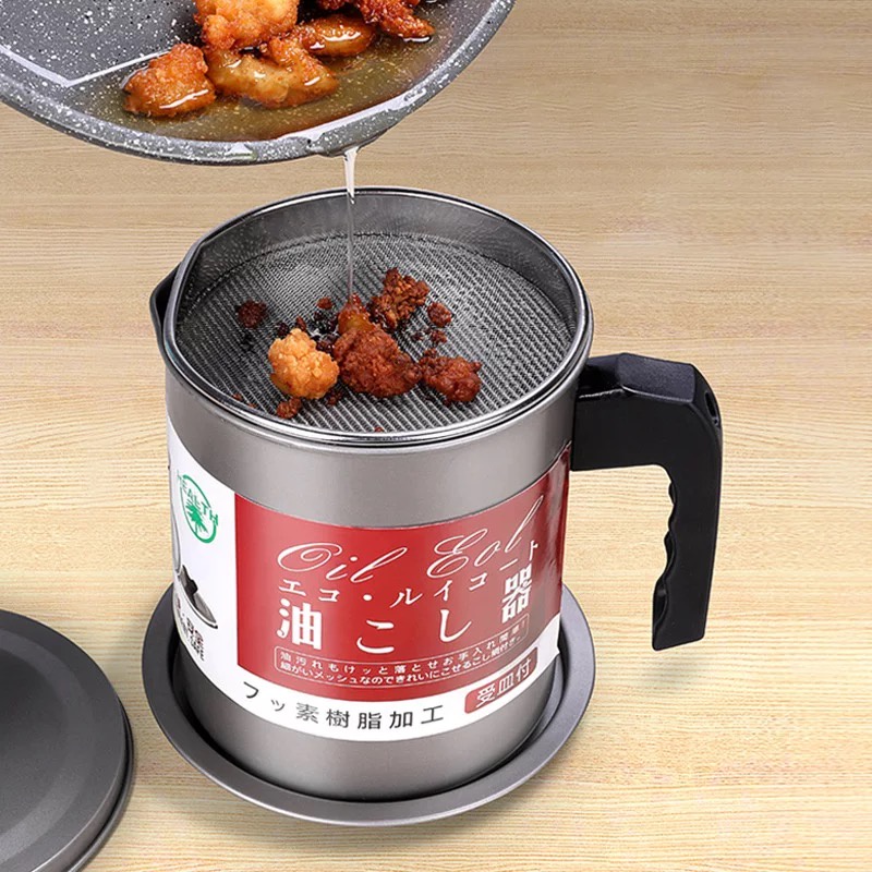 Premium Japanese Style Oil Pot NonStick Stainless Saringan Minyak 1.7L