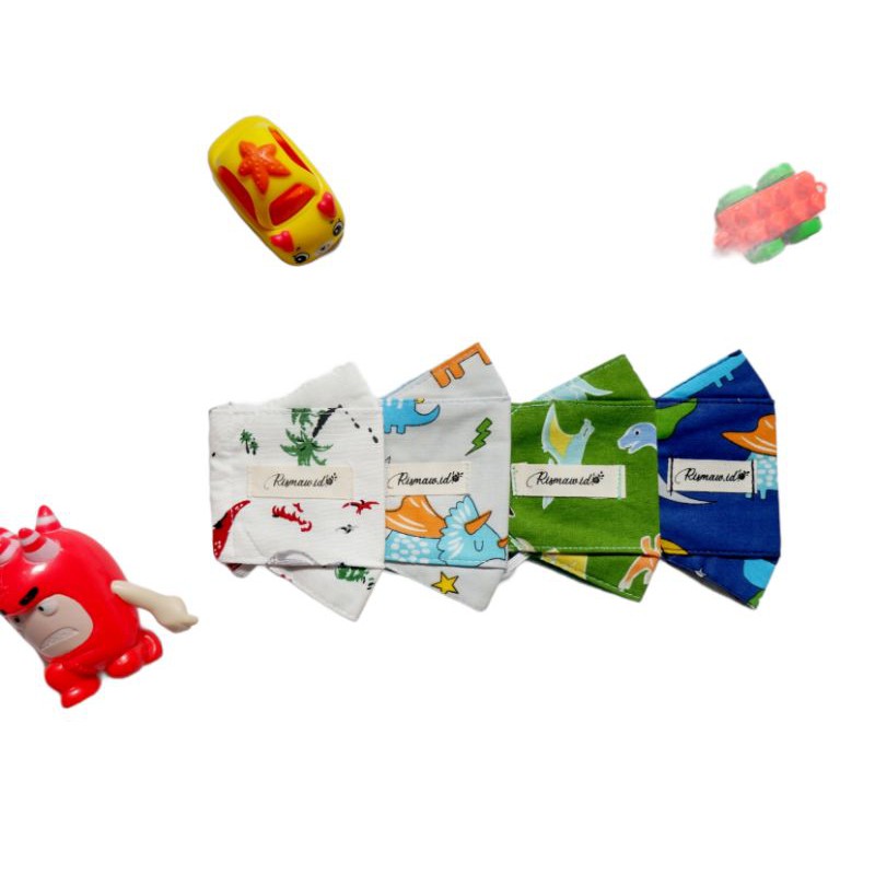 MASKER KAIN 3D ANAK | 3 DIMENSI | EVO | 3 LAPIS MOTIF DINOSAURUS