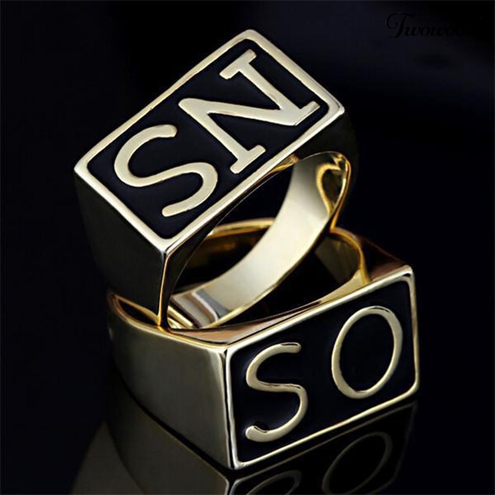 2pcs / set Cincin Jari Bahan Stainless Steel Gaya Punk Untuk Pasangan