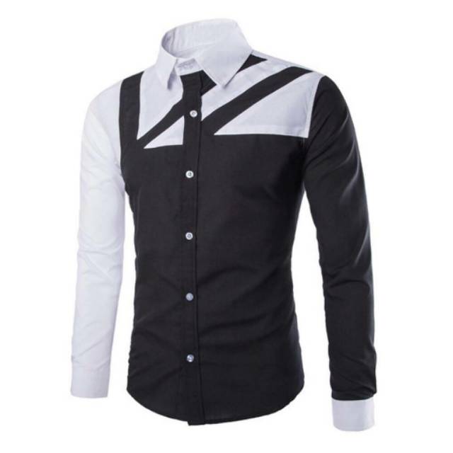 KEMEJA CASUAL PRIA KOMBINASI HITAM PUTIH