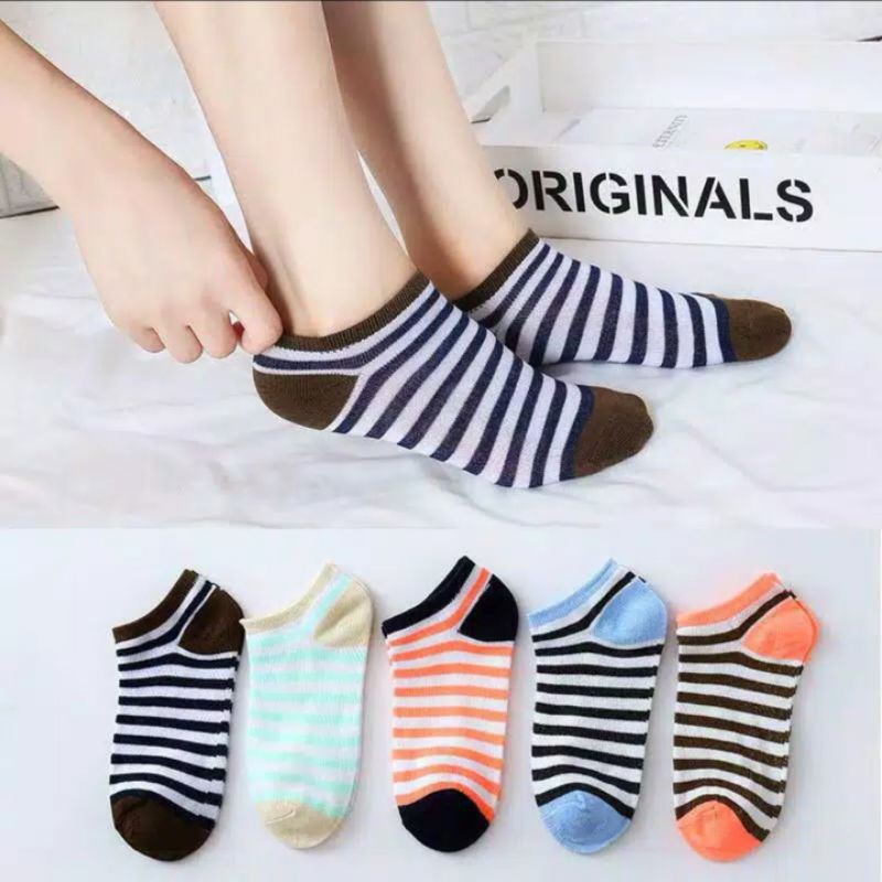 KAOS KAKI PENDEK UNISEX HITAM GARIS PUTIH