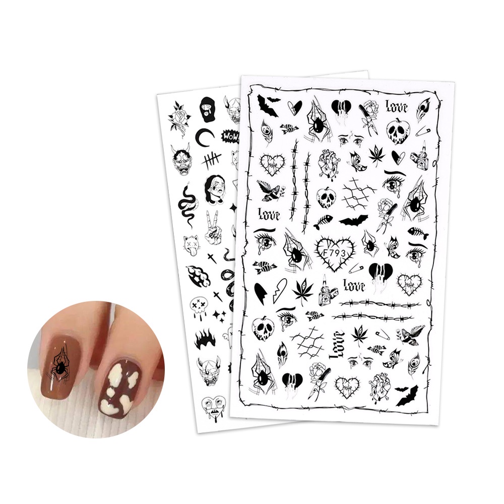 Stiker Kuku Motif Jaring Laba-Laba / Tengkorak Halloween Untuk Dekorasi Nail Art DIY