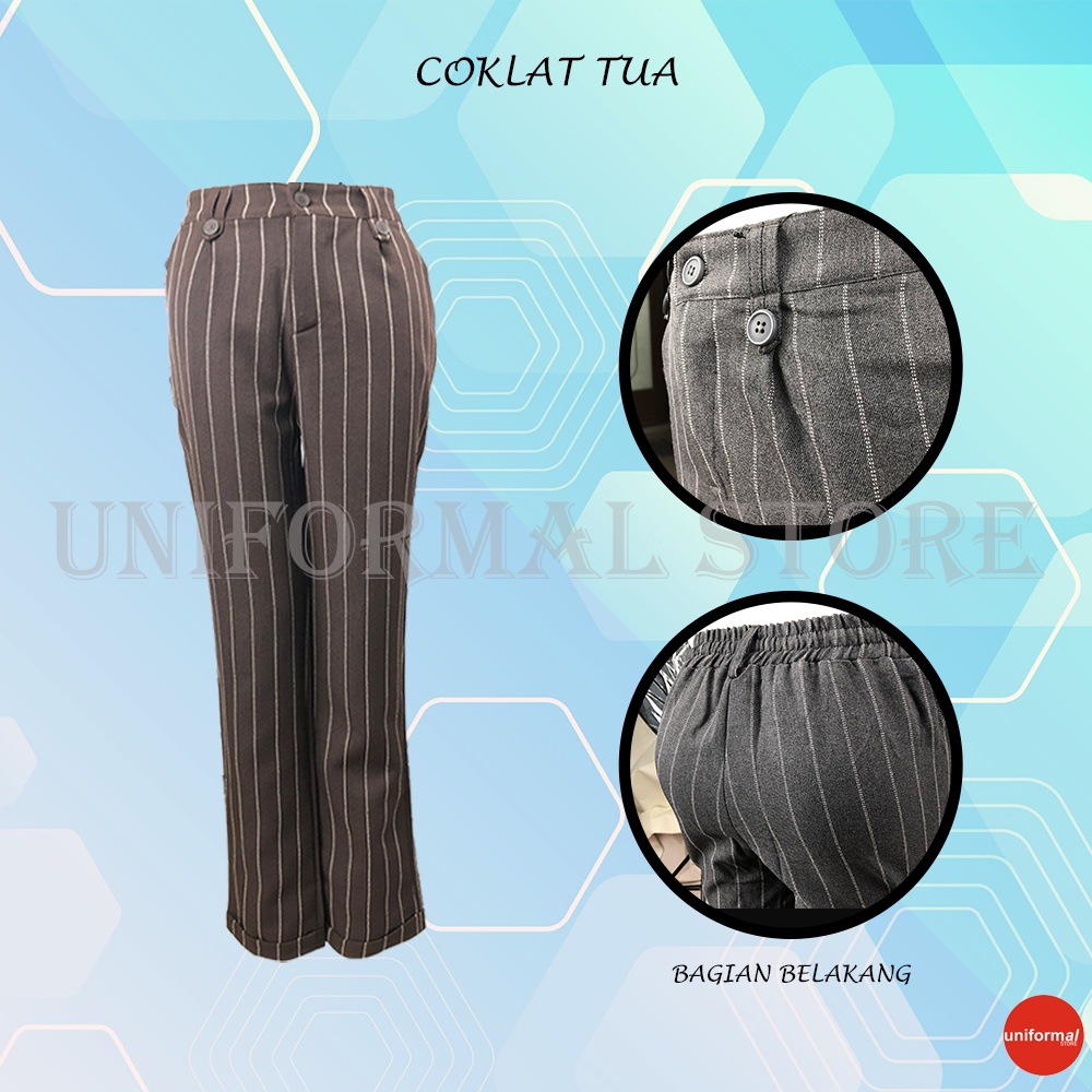 Celana Bahan Wanita, Celana Baggy, Celana Baggy Motif Salur, Celana Tartan Wanita, Pinggang karet Warna Lengkap M dan XL Celana Murah Motif