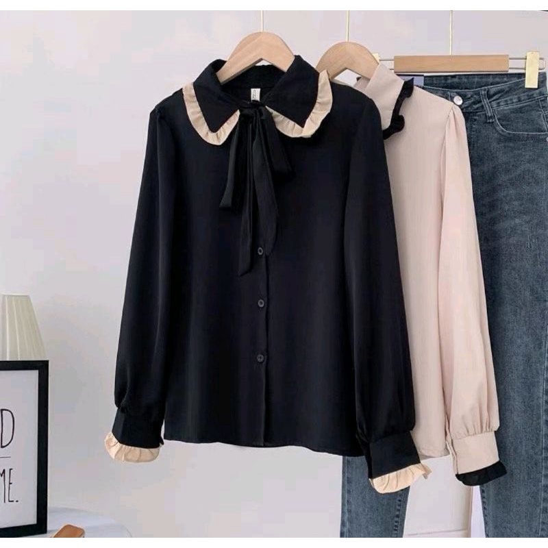 KEMEJA MEGAN KANCING // KEMEJA KOMBINASI CRINKLE SIZE XL LD 105 - 110 CM // SEV BLOUSE POLOS 1123 // BLOUSE TERLARIS