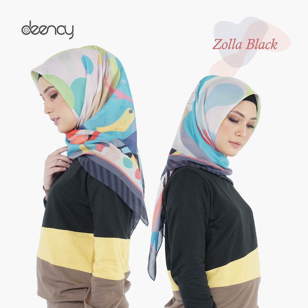 Kerudung Deenay Zolla Pink Ori / Jilbab Segi Empat Voal Motif Hijab Printing Ultrafine