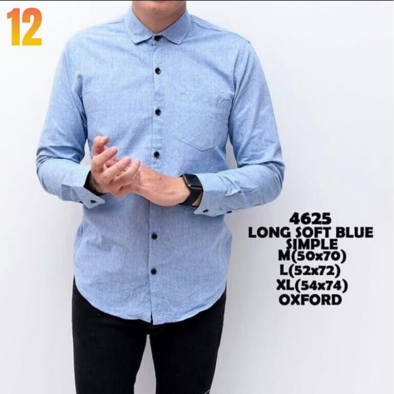 kemeja baju lengan panjang pria polos hitam putih nevy maroon size M L XL-Biru laut