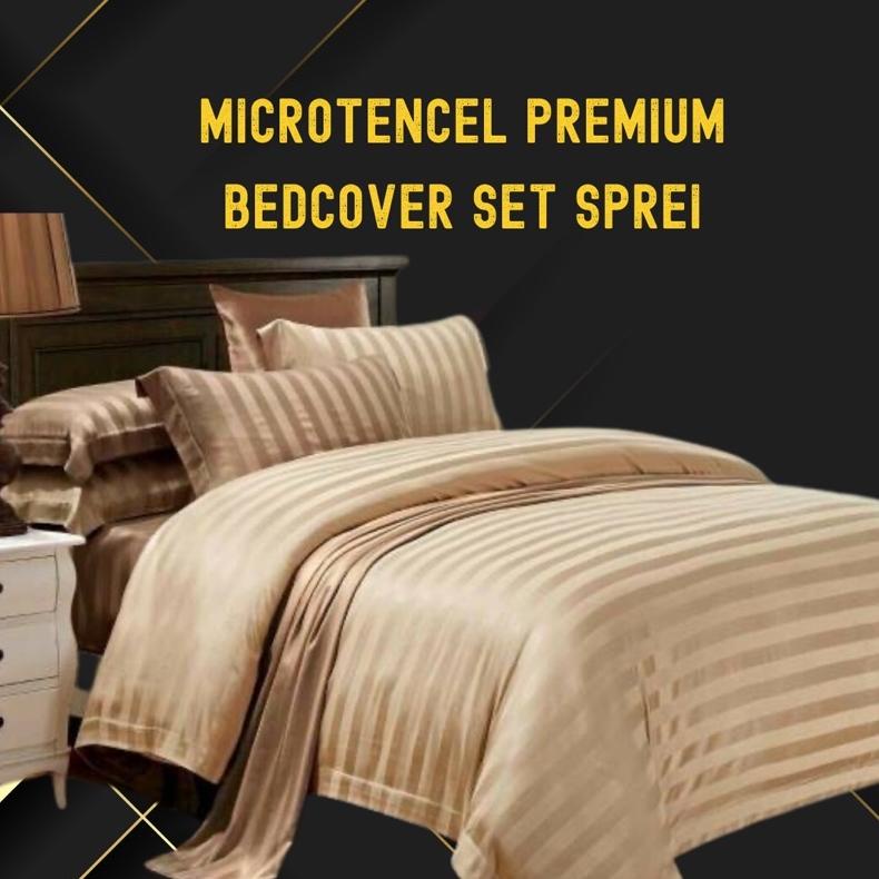 BEDCOVER SET SPREI MIKRO TENCEL MOTIF SALUR ANEKA WARNA TERLARISS...,,,,,