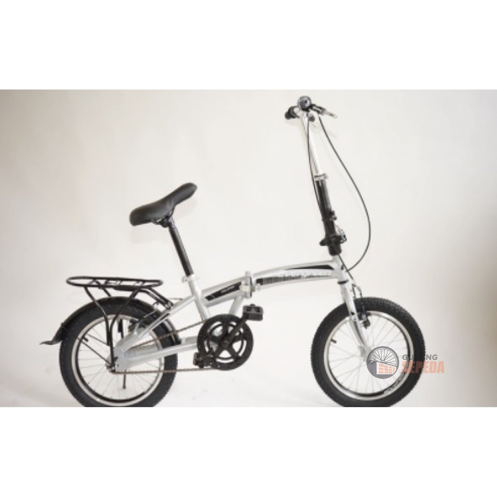 Khusus Gojek/Grab Instan Sepeda Lipat murah Evergreen 16 1 & 7 speed Termurah Original Taiwan single speed SNI-Silver Doff/Grey (1)
