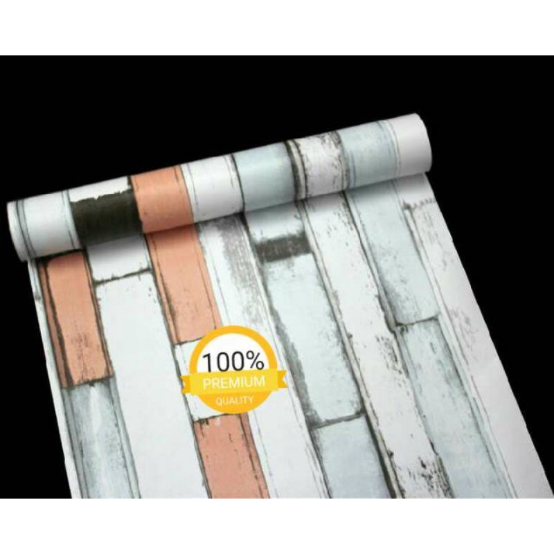 Wallpaper Stiker Dinding Motif Kayu Papan Variasi Warna Coklat Muda Abu abu Putih Hitam Kream Mewah 