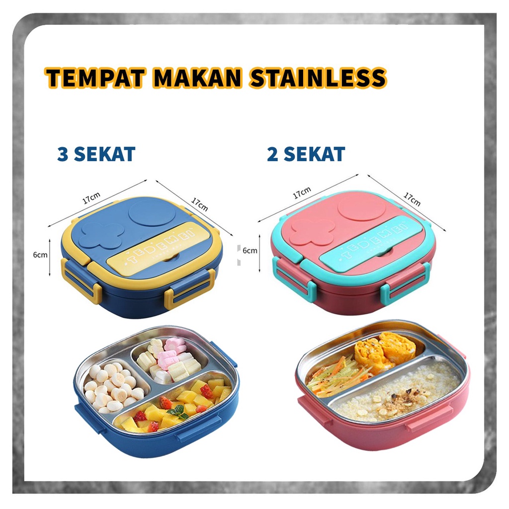 Kotak Makan Anak TEDEMEI Stainless 2 Sekat 3 Sekat / Kids Lunch Box Set Premium Rantang Makan 2sekat 3sekat