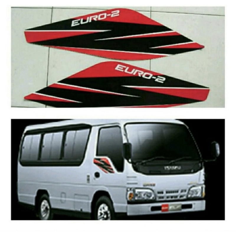 Sticker pintu isuzu elf merah hitam