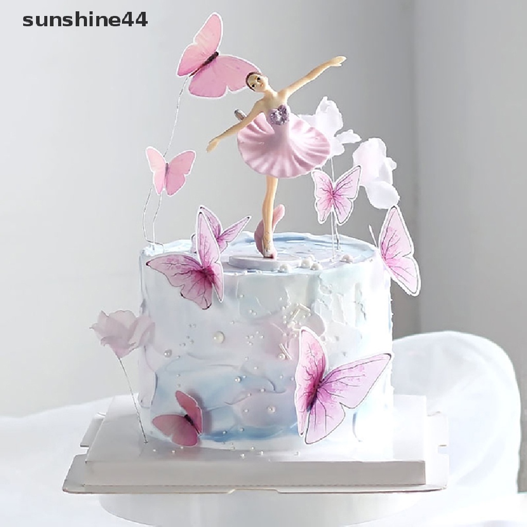 Sunshine Hiasan Topper Kue Ulang Tahun Bentuk Kupu-Kupu Ungu / Pink Handmade