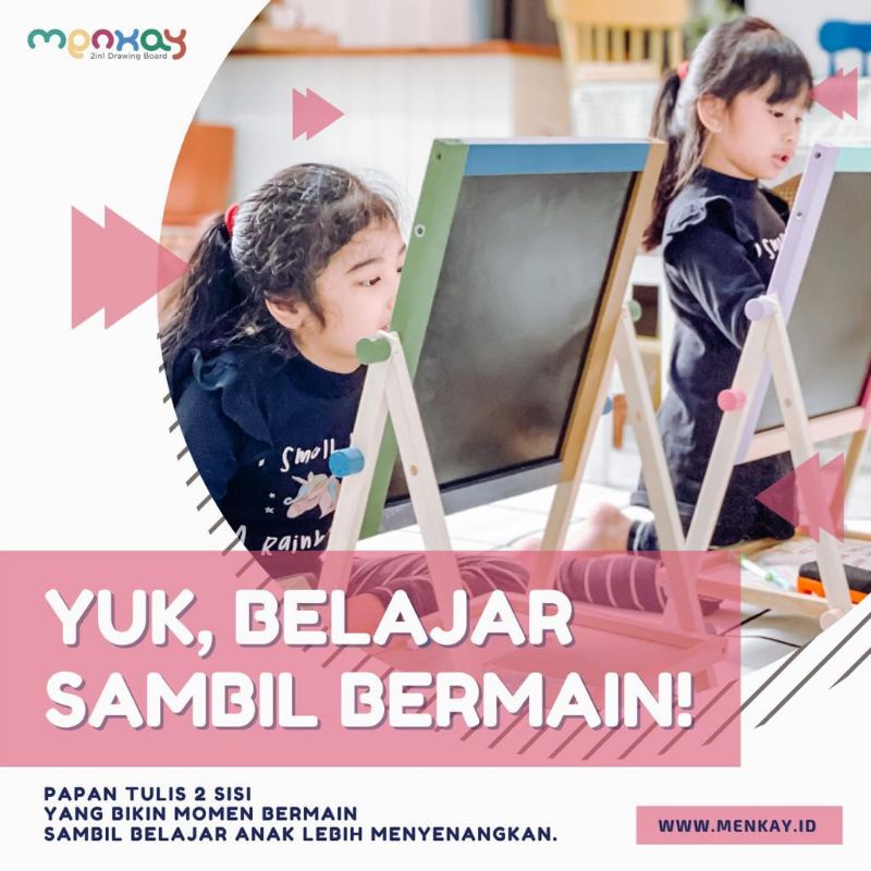 Papan Tulis Menkay 2 in 1 Drawing Board Menkay - Papan Tulis kayu 2 sisi