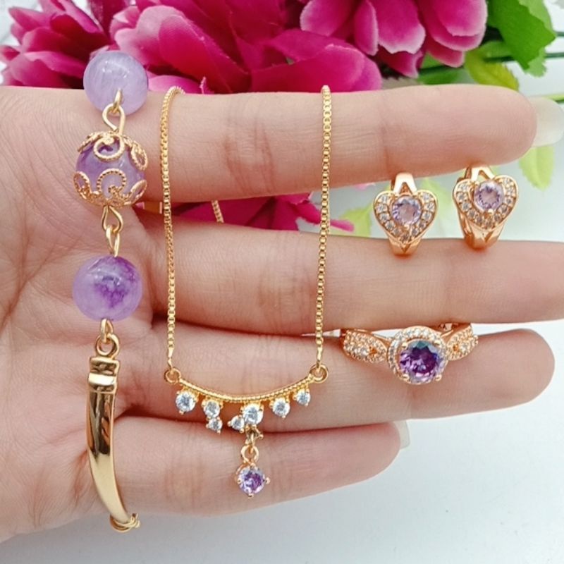 set wanita lapis emas gelang ungu tercantik ready