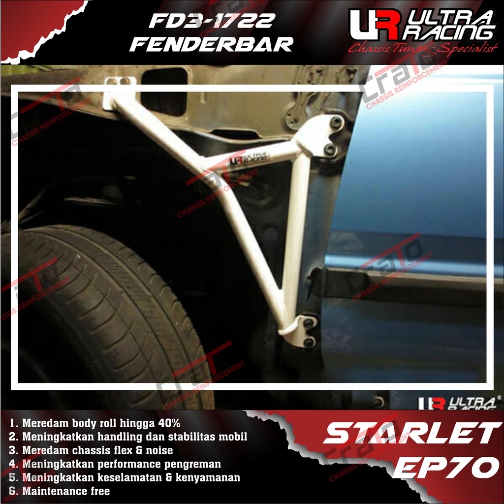 Aksesoris Stabiliser ULTRA RACING Safety Bar - Fenderbar 3 Points - Toyota Starlet EP70 Kotak - FD3-