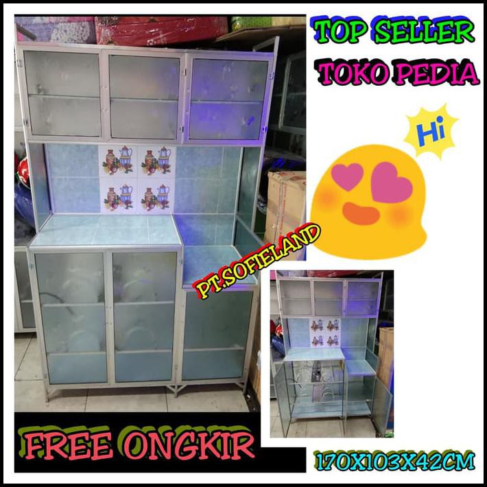 Spesial Promo - Rak Piring Kaca / Lemari Piring Kaca Pintu 3 Alumunium Full