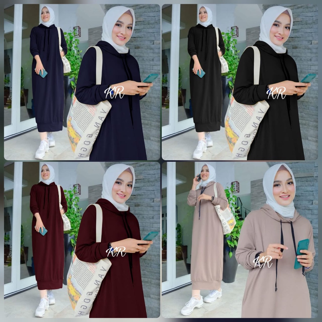 FASHION MUSLIM PAKAIAN WANITA LONG DRESS HOODIE SELINE BABYTERRY KR ADA VIDEO REAL PICT