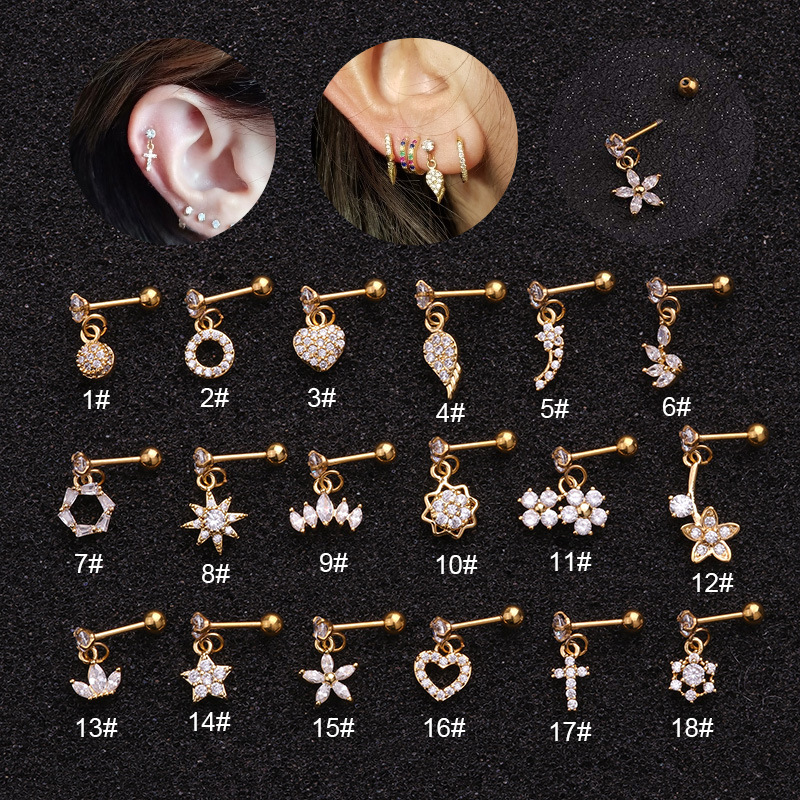 1 Pc Anting Liontin Bentuk Hati Bunga Bulat Bahan Stainless Steel Gaya Korea Untuk Wanita