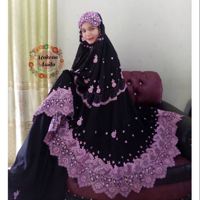 Mukena bordir handmade bando series black pink
