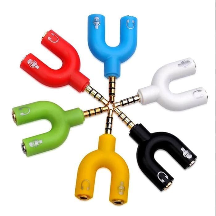 Splitter Audio U Spliter U 2in1 Konektor Connector Audio U Shape 2 in 1 Mic Audio Jack 3,5mm to Dual Female