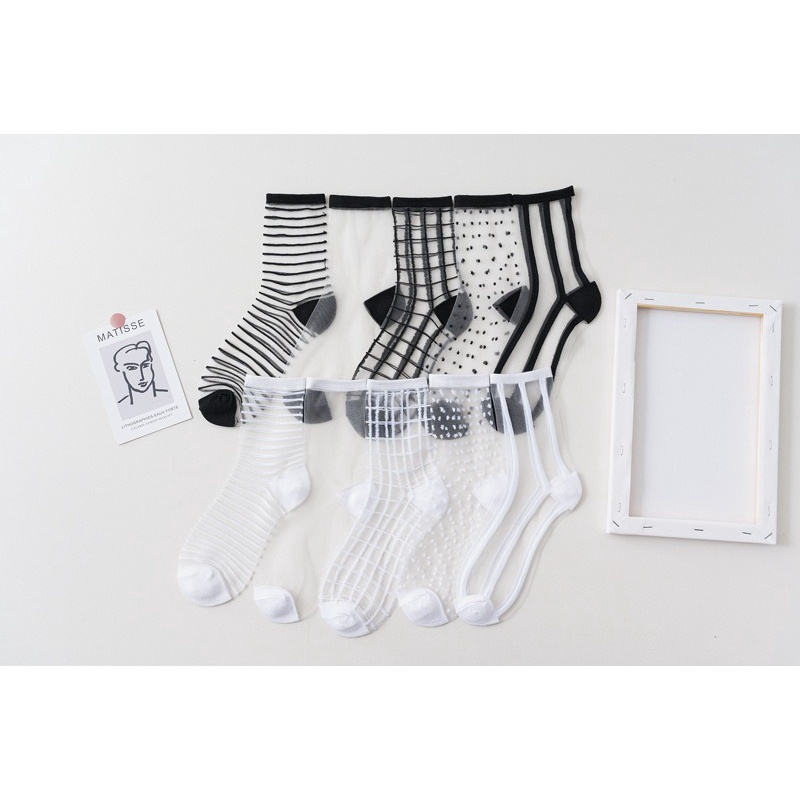 Kaos Kaki Transparan Bermotif Kaos Kaki Wanita Import Elegant Ankle Stocking KK-019-1