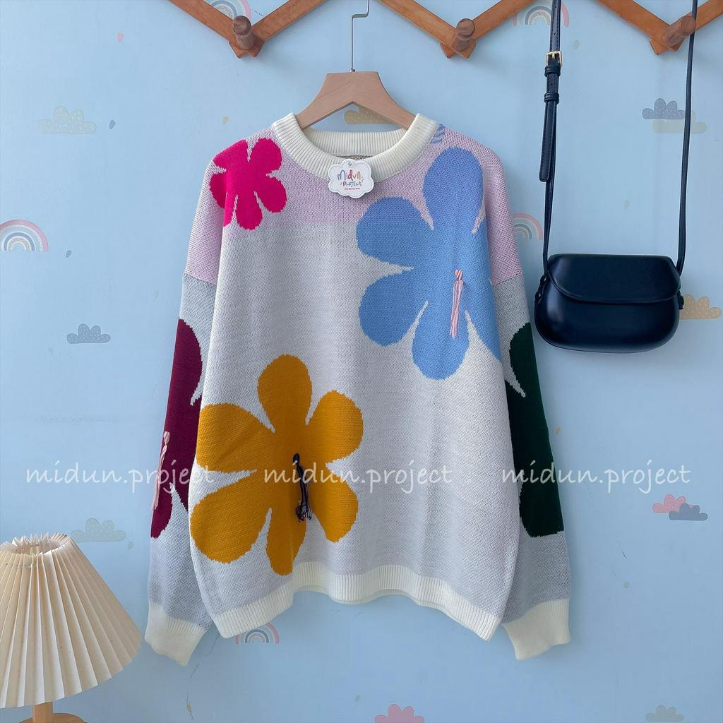 TIANA FLOWERS KNIT | SWEATER RAJUT IMPORT KOREAN LOOK