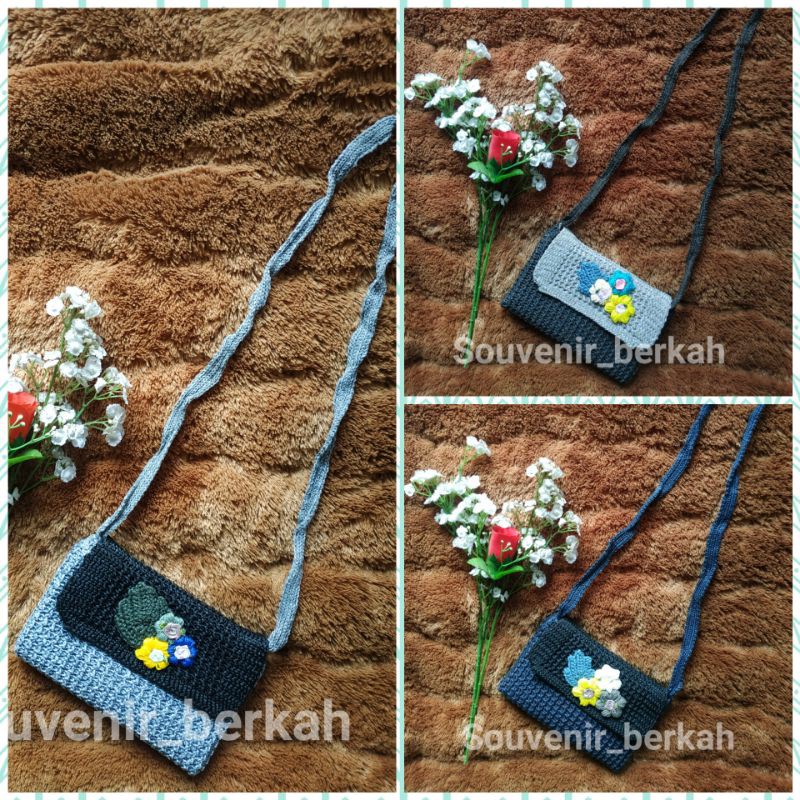 Tas rajut Selempang motif Bunga Cantik