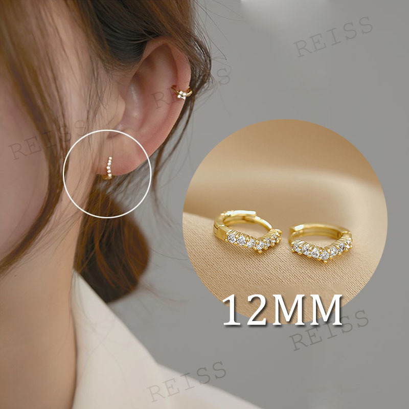 1 Pasang Anting Titanium Wanita 14K Anting Hoop Zirkon Mini berlapis Emas  1 Pasang Huggie Piercing Earings Cubic Zirconia Cartilage Earring Stud-4#Little Zircon