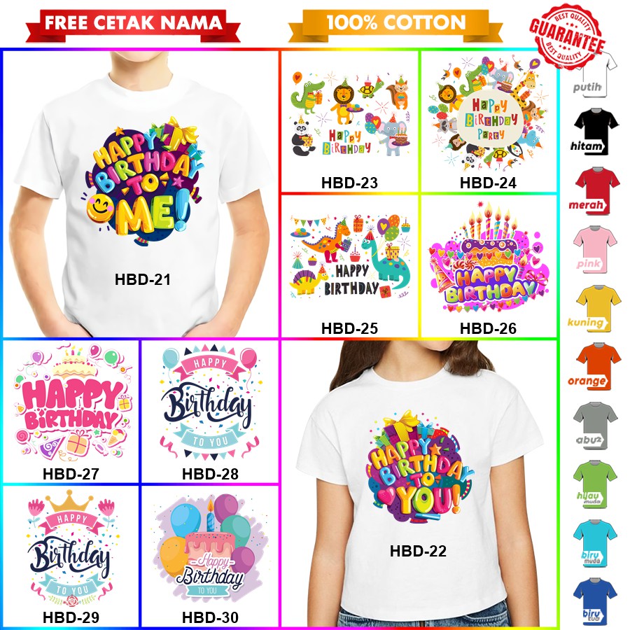 [FREE NAMA!!] Baju Kaos ANAK DAN DEWASA HAPPY BIRTHDAY ULANG TAHUN BANYAK MOTIF