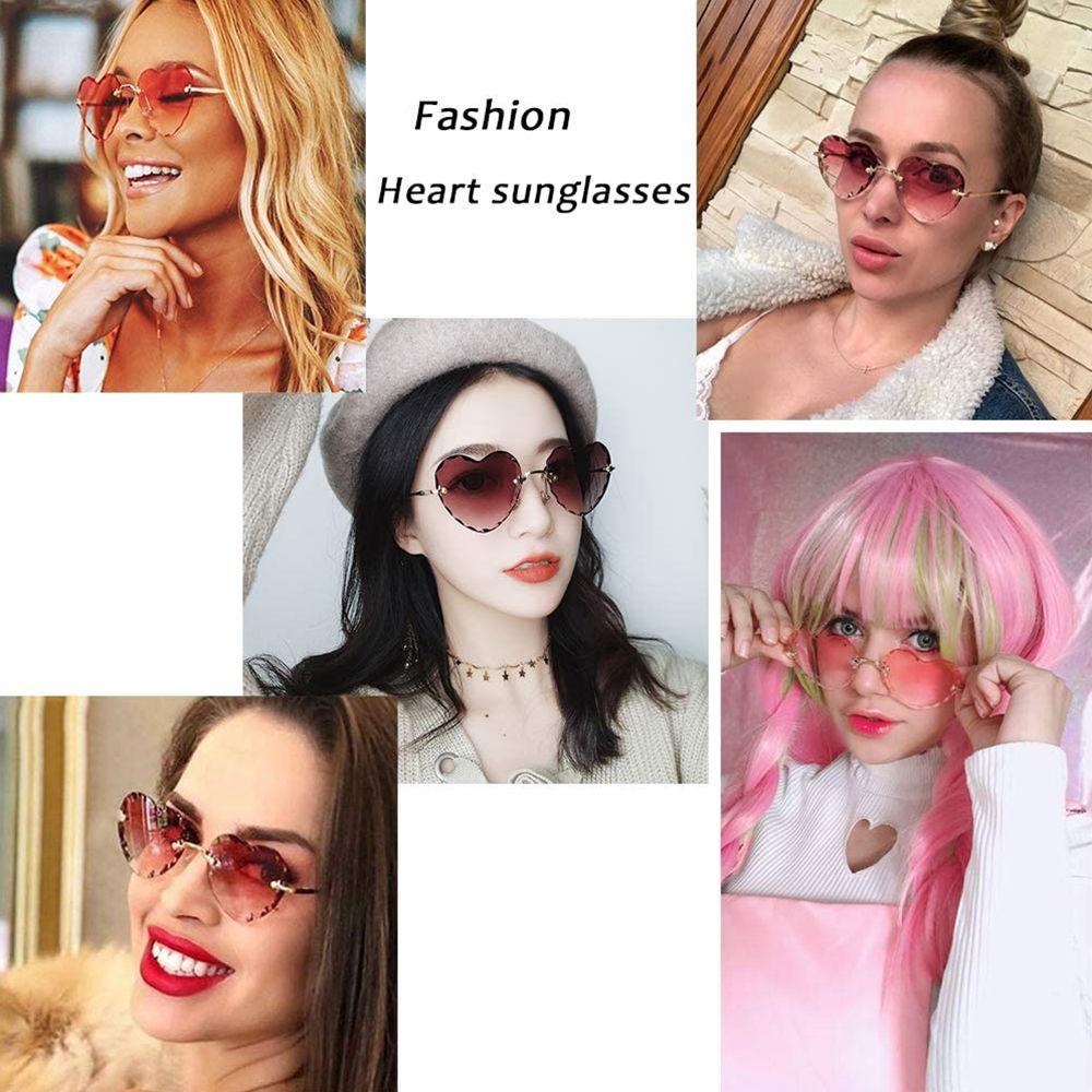 Lily Heart Sunglasses UV400 Bingkai Logam Tipis Kacamata Berbentuk Hati Tanpa Bingkai