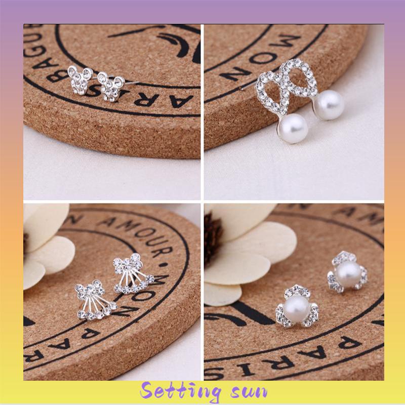 Anting Mutiara Pejantan Kristal Fashion Hati Mutiara Kristal Stud Anting-Anting Pesona Zirkon TN