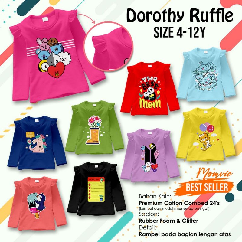 Kaos anak perempuan lengan panjang dorothy ruffle dari momvie