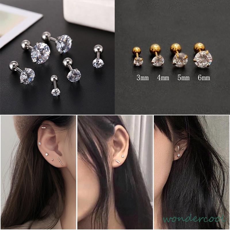 1 Pcs Anting Mini Stainless Steel Tulang Rawan Tragus Mode Kristal Anting Zirkon Simple Penjualan Panas Mode-Won