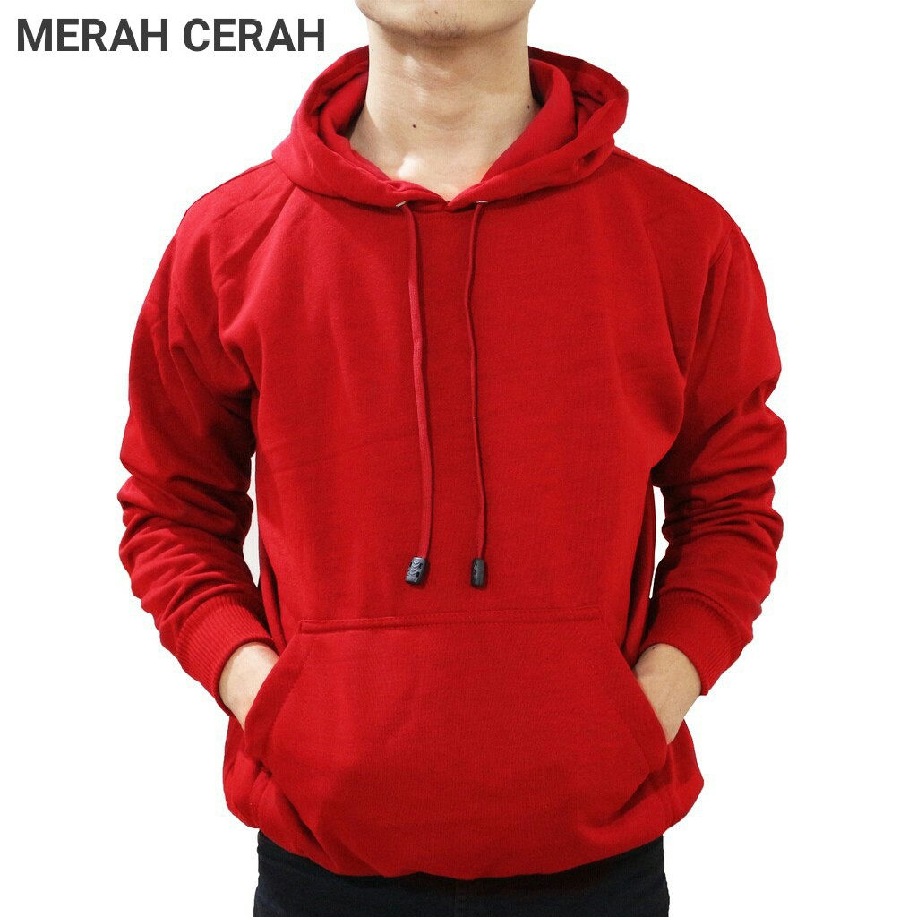 jaket polos jumper hoodie M,L,XL,XXL hitam pria wanita wame store-MERAH CERAH