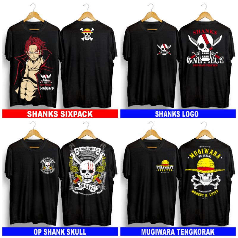 T-shirt Kaos Baju Distro Pria Dan Wanita Anak Remaja Anime Onepiece Shanks sixpack Sahanks Logo Op S