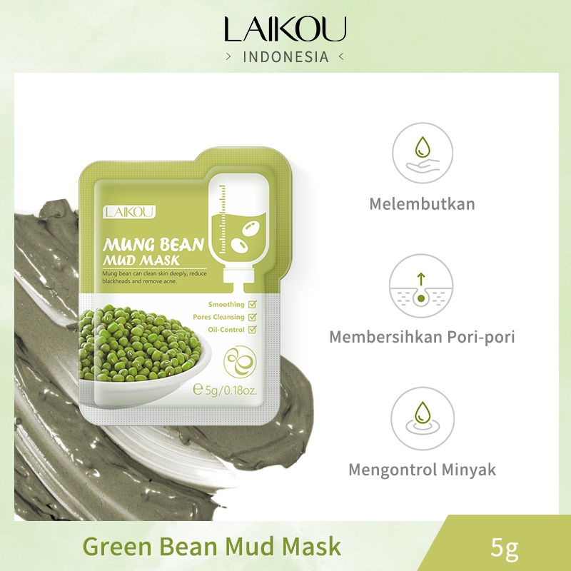 LAIKOU Green Bean Mud Mask Membersihkan Pori-pori Melembutkan Kulit 5g